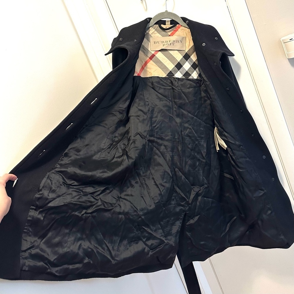 Burberry Brit Rushfield Wool Cashmere Blend Black Trench Coat 4 Shearling Collar - Picture 3 of 16